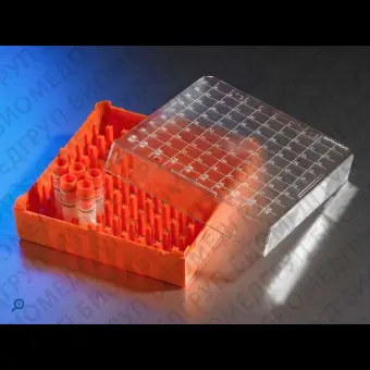 Штатив для хранения криопробирок 45 мл, 81 место, поликарбонат, с крышкой, оранжевый, 5 шт./уп., Corning, 431120уп