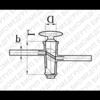 Кран химический, одноходовой, линейный, с пробкой с косым отверстием, диаметр 4,0 мм, стекло, Россия, 3049