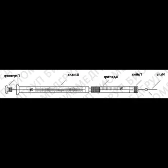 Шприц нейронный 100 мкл, тип иглы 33/20/3, Neuros 1710 RN, Hamilton, 6546020